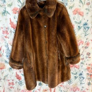 Vintage Dennis Basso Brown Teddy Jacket Plush Faux Fur